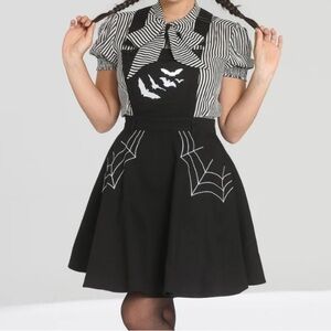 Hell Bunny Miss Muffet Pinafore Apron Bib Dress Spider Web Bats Spooky Halloween